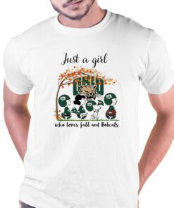 Just A Woman Who Loves Fall And Ohio Bobcats Peanuts Cartoon T-shirt