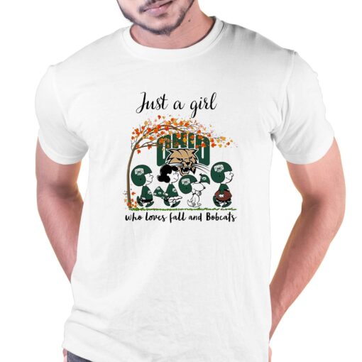 Just A Woman Who Loves Fall And Ohio Bobcats Peanuts Cartoon T-shirt