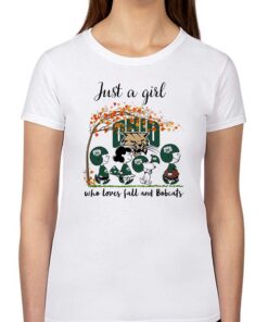 Just A Woman Who Loves Fall And Ohio Bobcats Peanuts Cartoon T-shirt