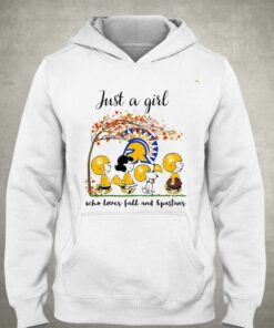 Just A Woman Who Loves Fall And San Jose State Spartans Peanuts Cartoon T shirt 3