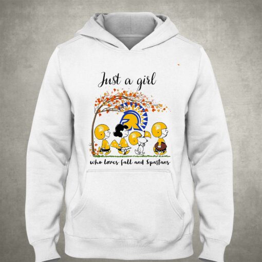 Just A Woman Who Loves Fall And San Jose State Spartans Peanuts Cartoon T-shirt