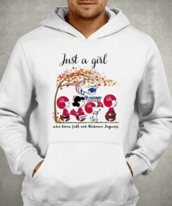 Just A Woman Who Loves Fall And South Alabama Jaguars Peanuts Cartoon T shirt 3