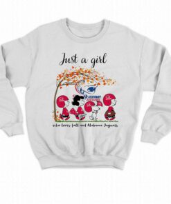 Just A Woman Who Loves Fall And South Alabama Jaguars Peanuts Cartoon T shirt 4
