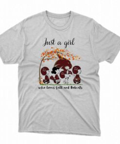 Just A Woman Who Loves Fall And Texas State Bobcats Peanuts Cartoon T-shirt