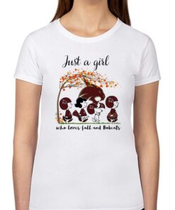 Just A Woman Who Loves Fall And Texas State Bobcats Peanuts Cartoon T-shirt