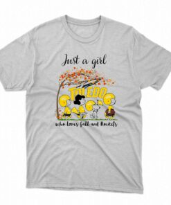 Just A Woman Who Loves Fall And Toledo Rockets Peanuts Cartoon T-shirt