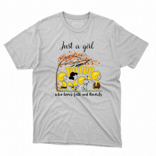 Just A Woman Who Loves Fall And Toledo Rockets Peanuts Cartoon T-shirt