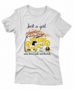 Just A Woman Who Loves Fall And Toledo Rockets Peanuts Cartoon T-shirt