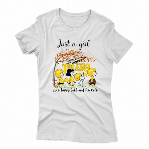 Just A Woman Who Loves Fall And Toledo Rockets Peanuts Cartoon T-shirt