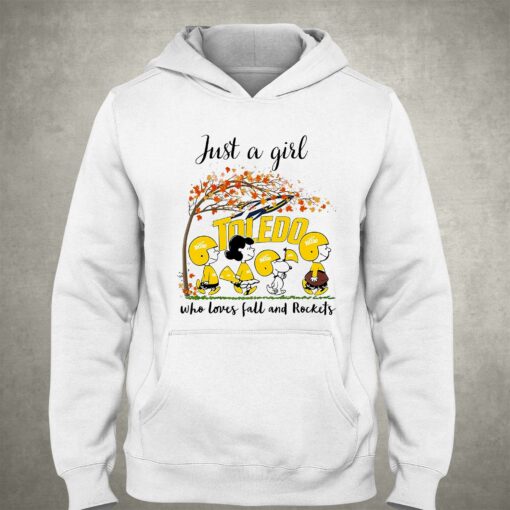 Just A Woman Who Loves Fall And Toledo Rockets Peanuts Cartoon T-shirt