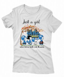Just A Woman Who Loves Fall And Ucla Bruins Peanuts Cartoon T-shirt