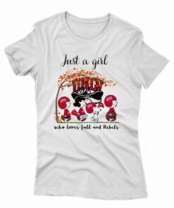 Just A Woman Who Loves Fall And Unlv Rebels Peanuts Cartoon T-shirt