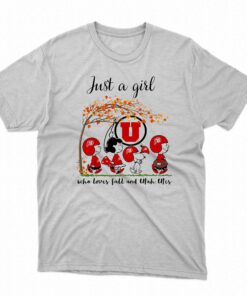 Just A Woman Who Loves Fall And Utah Utes Peanuts Cartoon T-shirt