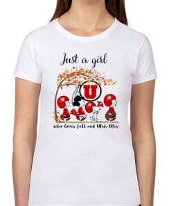 Just A Woman Who Loves Fall And Utah Utes Peanuts Cartoon T-shirt