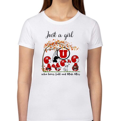 Just A Woman Who Loves Fall And Utah Utes Peanuts Cartoon T-shirt