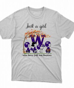 Just A Woman Who Loves Fall And Washington Huskies Peanuts Cartoon T-shirt