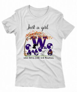Just A Woman Who Loves Fall And Washington Huskies Peanuts Cartoon T-shirt