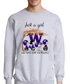Just A Woman Who Loves Fall And Washington Huskies Peanuts Cartoon T-shirt 3 Just A Woman Who Loves Fall And Washington Huskies Peanuts Cartoon T shirt 4