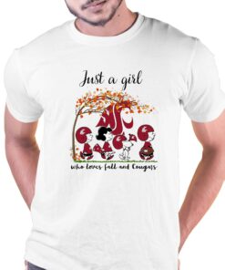 Just A Woman Who Loves Fall And Washington State Cougars Peanuts Cartoon T-shirt