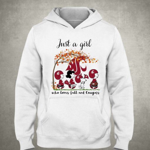 Just A Woman Who Loves Fall And Washington State Cougars Peanuts Cartoon T-shirt