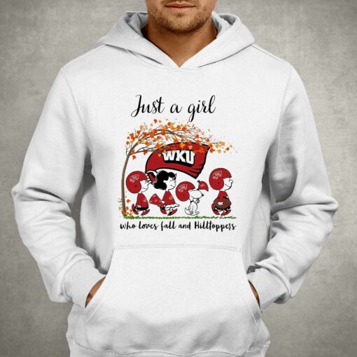 Just A Woman Who Loves Fall And Western Kentucky Hilltoppers Peanuts Cartoon T-shirt