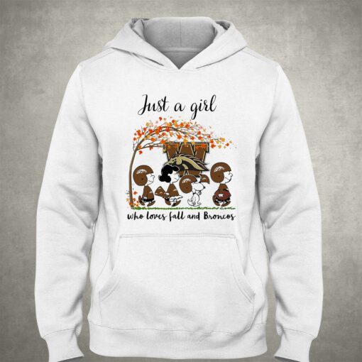 Just A Woman Who Loves Fall And Western Michigan Broncos Peanuts Cartoon T-shirt