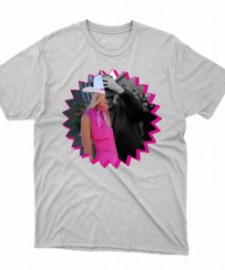 Margot Robbie Reacts Barbie X Oppenheimer T-shirt