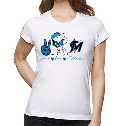 Miami Marlins Peace Love Marlins Snoopy Shirt