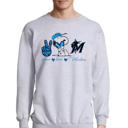 Miami Marlins Peace Love Marlins Snoopy Shirt