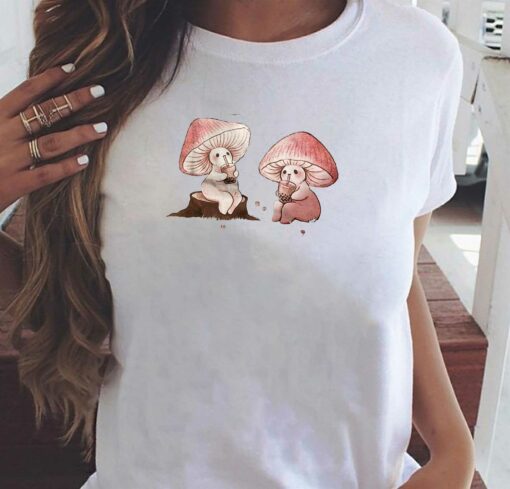 Mushrooms Baby Drinking Milk Tea T-shirt