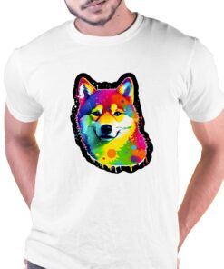 Neon Shiba Shimmer Une Aquarelle Vibrante Sticker T-shirt Neon Shiba Shimmer Une Aquarelle Vibrante Sticker T-shirt
