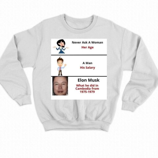 Never Ask A Woman Her Age Elon Mush Did In Cambodia From 1975-1979 T-shirt