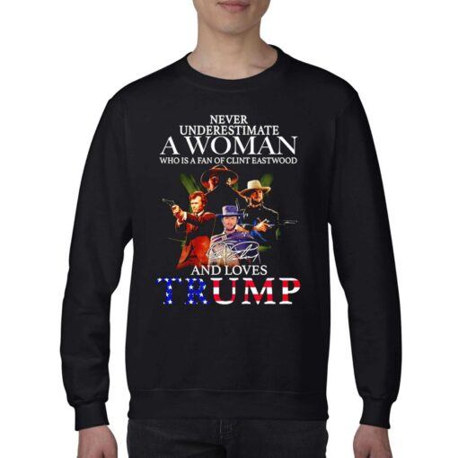 Never Underestimate A Woman Who Is A Fan Of Clint Eastwood And Loves Trump Signature Shirt