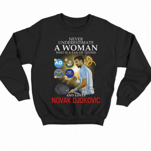 Never Underestimate A Woman Who Is A Fan Of Tennis And Loves Novak Djokovic T-shirt