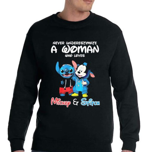 Never Underestimate A Woman Who Loves Mickey And Stitch Shirt