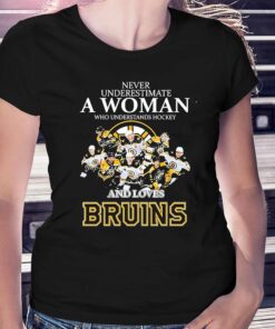 Never Underestimate A Woman Who Understand Hockey And Loves Boston Bruins 2023 Signatures Shirt