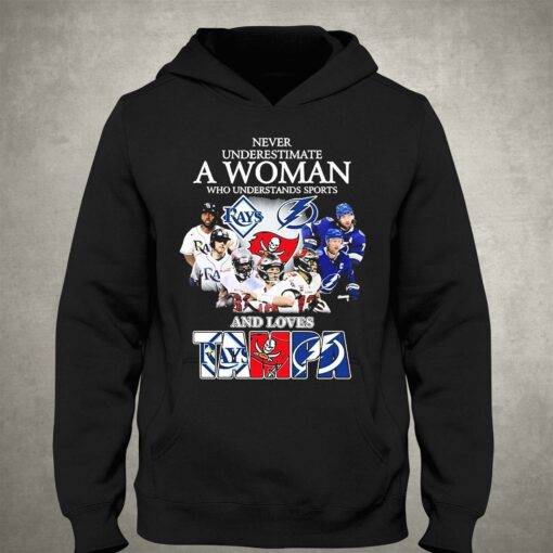 Never Underestimate A Woman Who Understands Sports Tampa Bay Buccaneers And Tampa Bay Lightning Shirt