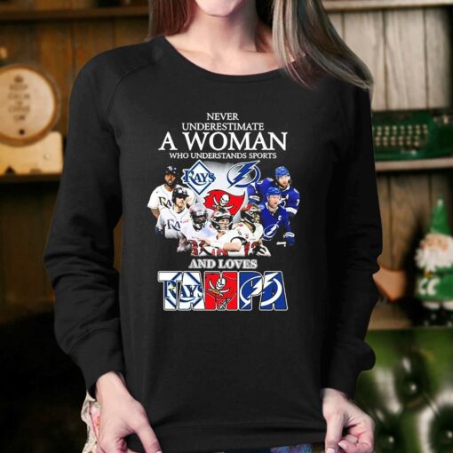 Never Underestimate A Woman Who Understands Sports Tampa Bay Buccaneers And Tampa Bay Lightning Shirt