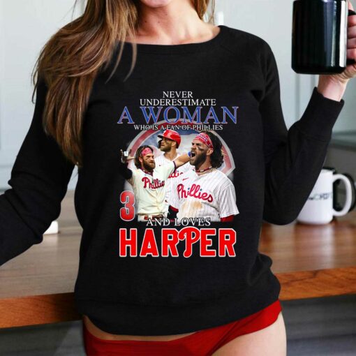 Never Underestimate A Women Who Is A Fan Of Philies And Love Harper T-shirt