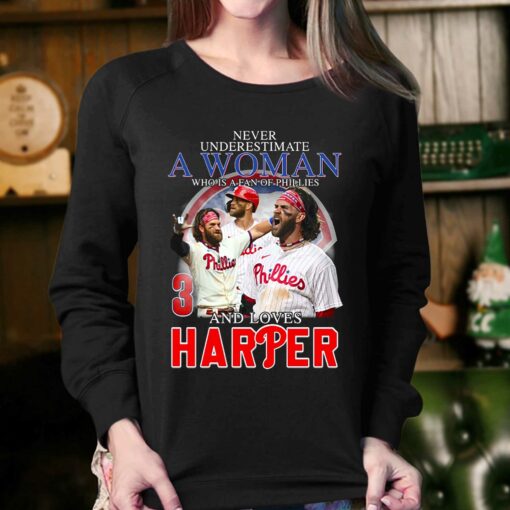 Never Underestimate A Women Who Is A Fan Of Philies And Love Harper T-shirt