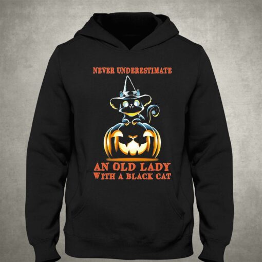 Never Underestimate An Old Lady With A Black Cat Halloween Pumpkin Shirt