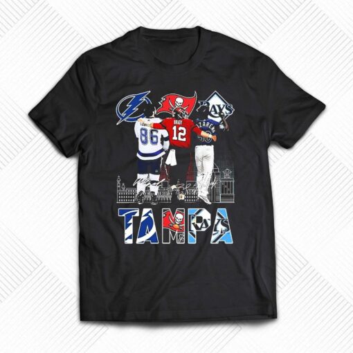 Nikita Kucherov Tom Brady And Randy Arozarena Tampa Skyline Sport Signatures Shirt