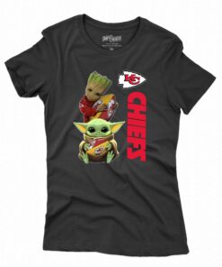 Official Baby Yoda And Baby Groot Hug Rugby Kansas City Chiefs 2023 T-shirt