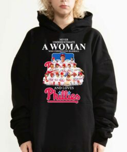 Official Never Underestimate A Woman Who Underestimate Baseball And Loves Phillies Signatures Team Shirt 2 Official Never Underestimate A Woman Who Underestimate Baseball And Loves Phillies Signatures Team Shirt 3