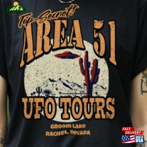 Area 51 T-Shirt Ufo Tours Groom Lake Tee Rachel Nevada Alien Top Extraterrestrial Gift Sci Fi Conspiracy Apparel Multiple Colors Classic Hoodie