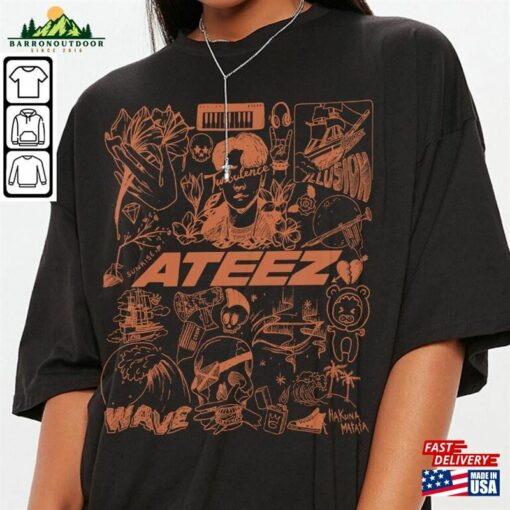 Ateez Kpop Doodle Art Shirt Vintage Merch Tee Album Lyric Tattoo Design Sweatshirt Classic T-Shirt