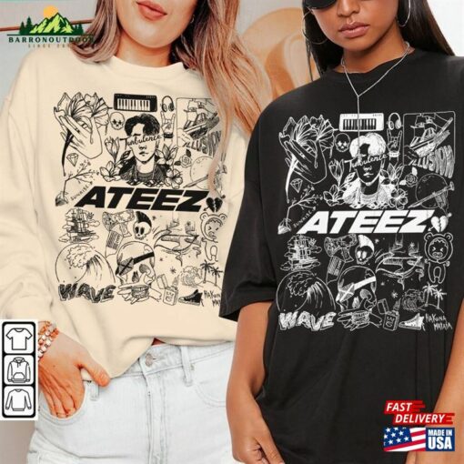 Ateez Kpop Doodle Art Shirt Vintage Merch Tee Album Lyric Tattoo Design Sweatshirt Classic Unisex