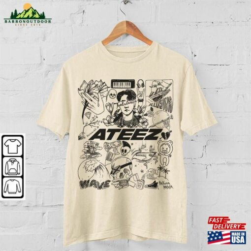 Ateez Kpop Doodle Art Shirt Vintage Merch Tee Album Lyric Tattoo Design Sweatshirt Classic Unisex