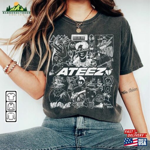 Ateez Kpop Doodle Art Shirt Vintage Merch Tee Album Lyric Tattoo Design Sweatshirt Hoodie