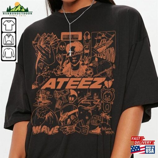 Ateez Kpop Doodle Art Shirt Vintage Merch Tee Album Lyric Tattoo Design Sweatshirt Unisex Classic